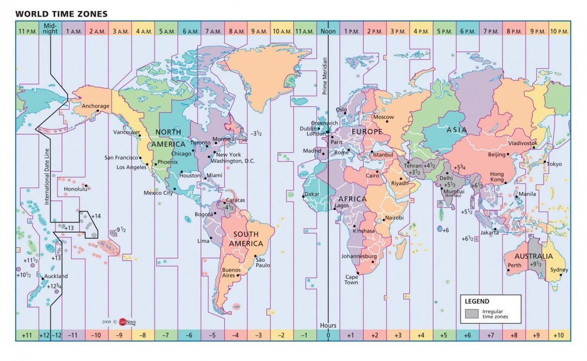 us map with time zones