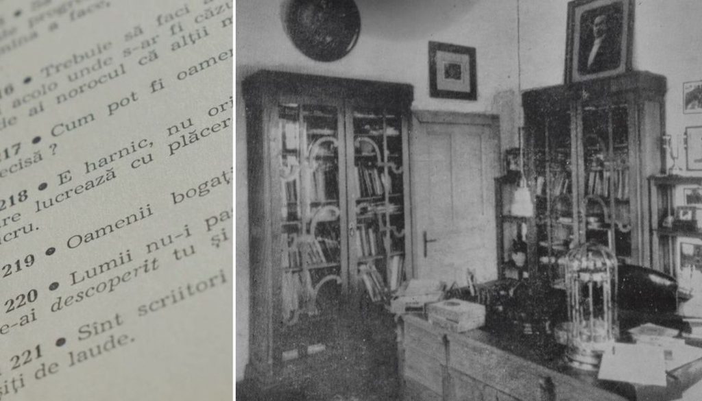 Din volumul Cugetări, 1972 (dreapta, biroul lui Nicolae Iorga din locuința de la Vălenii de Munte)