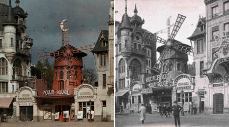 Cu Moulin Rouge, clădirea originală, s-a păstrat o fotografie datată în 1 ianuarie 1914. A fost făcută de un bancher francez, Albert Kahn. În dreapta este imaginea de pe o carte poștată, cu Moulin Rouge în 1900.