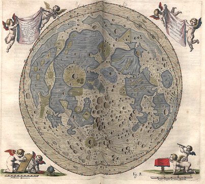 Harta Lunii făcută de Hevelius și publicată în 1647 în lucrarea Selenographia