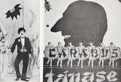 În rolul lui Charlot, alături de Lizica Petrescu și Ladislau Groff | Copertă de program la Cărăbuș, 1927