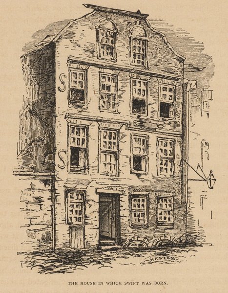 Casa în care s-a născut Jonathan Swift, ilustrație din cartea The Life of Jonathan Swift de John Francis Waller, desen de T. Morton | Houghton Library, Harvard University