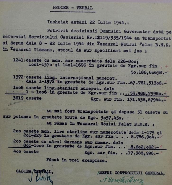 Un proces verbal, imagine luată în Muzeul Tezaurului BNR