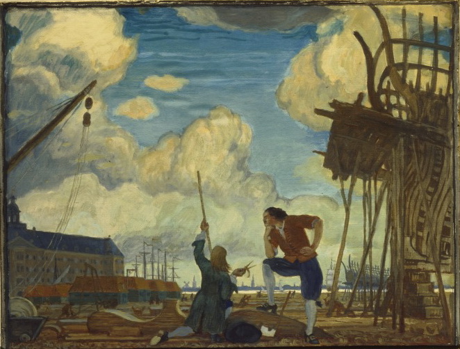 Petru I în Olanda | Pictură de Mstislav Dobuzhinsky, 1910| Sursa: History is now