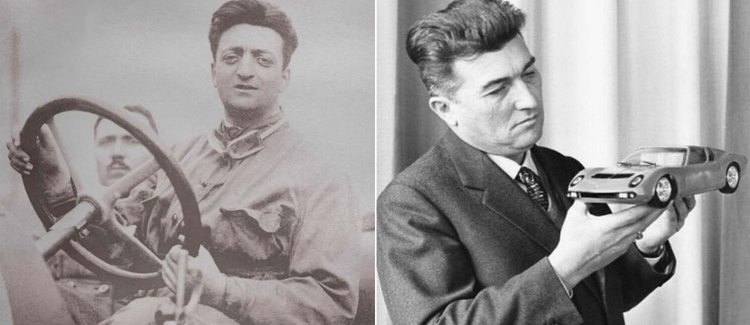 Enzo Ferrari (stânga); Ferruccio Lamborghini (dreapta)