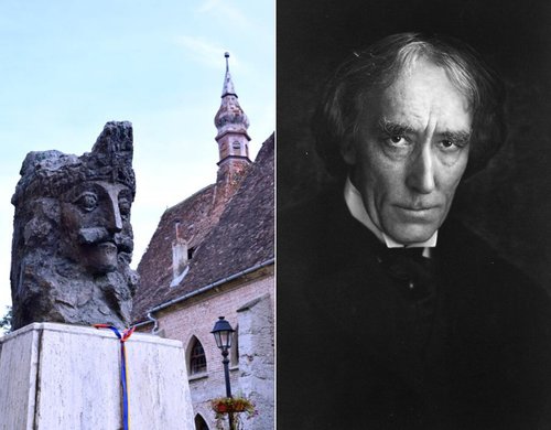 Stânga: Statuia lui Vlad Țepeș din Sighișoara | Credit foto: Mira Kaliani; Dreapta: Actorul Henry Irving | Sursa foto: Britannica