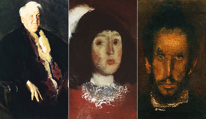 Portrete, de la stânga: Mihai Sadoveanu – 1953, Fata cu pană – 1970, Omul cu ochi verzi – 1973 ; Artist: Corneliu Baba | Sursa foto: corneliu-baba.org