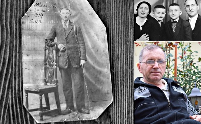 Stânga: Onu, fratele lui Samoilă, fotografie pe care și-a făcut-o când a ajuns în America, în 1914; Fotografie din colecția lui Radu Mârza | Sus: Silviu cu soția, Galeni, și cei doi fii; băiatul care zâmbește este Radu; Fotografie: Samoilă Mârza | Jos: Radu Mârza; Fotografie: Mira Kaliani