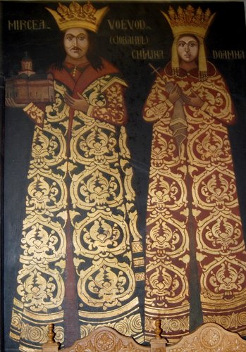 Tablou votiv, domnitorul Mircea Ciobanul și soția lui Doamna Chiajna, ctitori ai bisericii sfântul Anton – Curtea Veche din București | Wikipedia, domeniu public