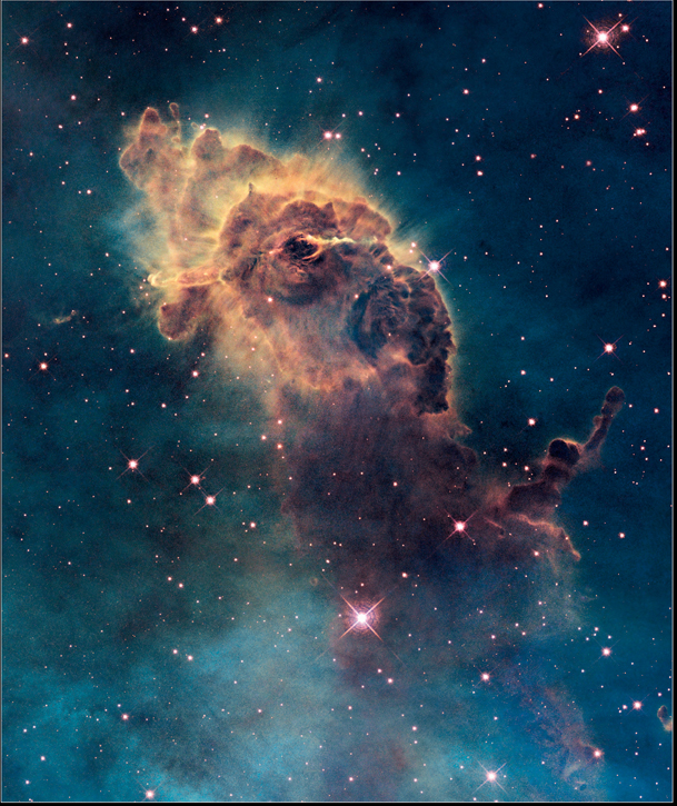 Stele tinere scânteiază în Nebuloasa Carina, o „creşă“ stelară aflată la 7.500 de ani-lumină de Pământ. Hubble poate să bată până în cele mai întunecate unghere ale universului. Foto: NASA/ESA/Echipa Hubble SM4 ERO.