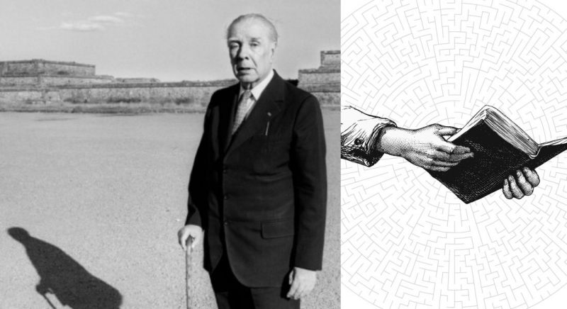 JorgeLuisBorges stânga: Fotografie din volumul Jorge Luis Borges de José Emilio Pacheco, 1999